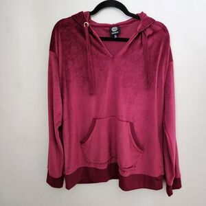 Bobeau Sweatshirt Hoodie Velvet Burgundy Red V-Neck Comfy Casual Neutral
